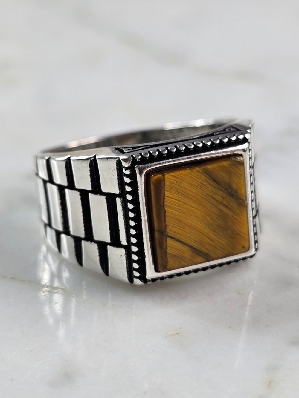 Mens Sterling Silver Modernist Tigers Eye Ring 8.3g E2330